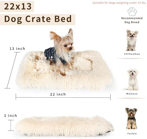 nononfish Extra Small Dog Crate Bed, 22"x13", Faux Shag Fur, Non-Skid Bottom