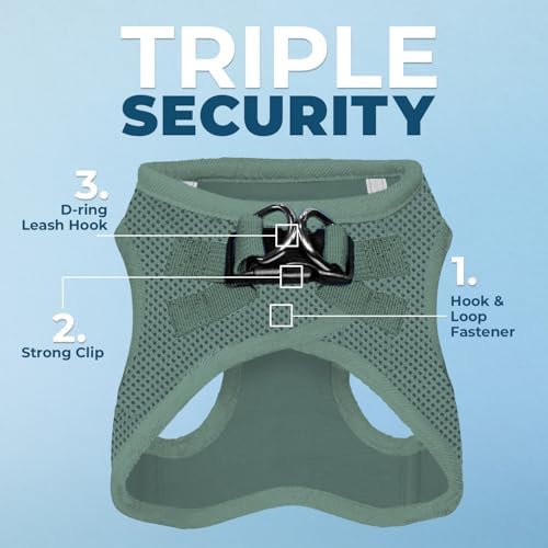 Best Pet Supplies - All Weather Mesh/Plush, Reflective, No Pull Harness for Small, Medium Dogs, Cats - Secure with Hook & Loop Fastener, Buckle, Double D-Rings - Moss Green, S