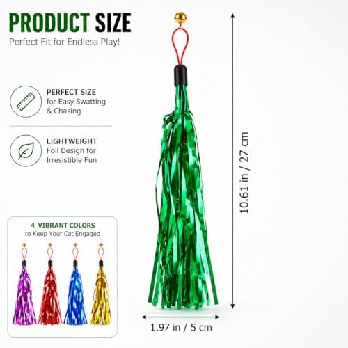 LUOZZY 16Pcs Cat Teaser Wand Refill Metallic Foil Tassel with Bell, Random