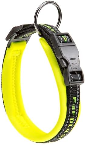 Ferplast Dog Collar Sport Dog Reflective Nylon Collar, Soft Padding, Pet Name Tag, Size: 2 cm (33-43 cm), Yellow