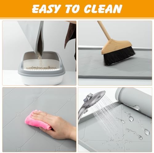 Large Cat Litter Mat 40x22 in, Waterproof Silicone, Gray