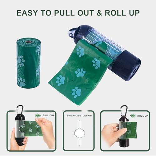 Tubasion 3-in-1 Dog Poop Bag Holder with Flashlight 7-Color, USB-C Rechargeable doggie bag holder for leash, IPX6 Waterproof Anti-Slip Clip Pet Waste Bag Dispenser for Walking (1 Dispenser, 30 Bags)