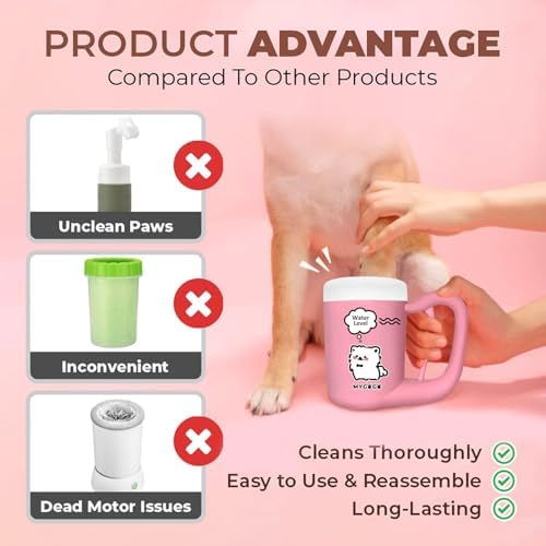 Semi-Automatic Paw Cleaner for Small Medium Dog Breeds, Premium Quality Silicone, Muddy Paw Washer, Essential Necessity (Pink, Medium)
