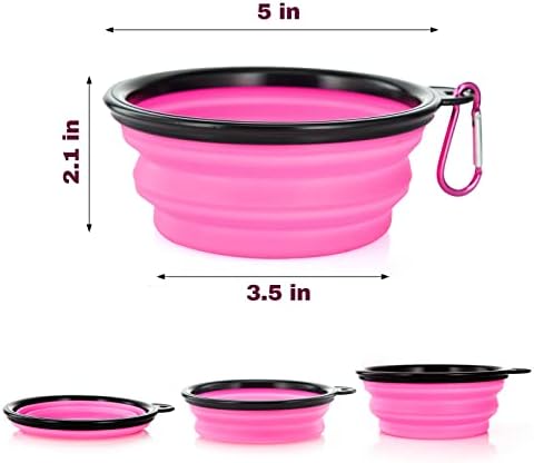 Dog Bowl Pet Collapsible Bowls, 2 Pack Collapsible Dog Water Bowls for Cats Dogs, Portable Pet Feeding Watering Dish for Walking Parking Traveling with 2 Carabiners (Small, Black & Pink)