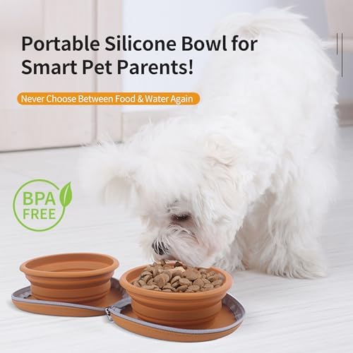 Collapsible Dog Bowls, 2-in-1 Pet Travel Food Water Feeder Brown