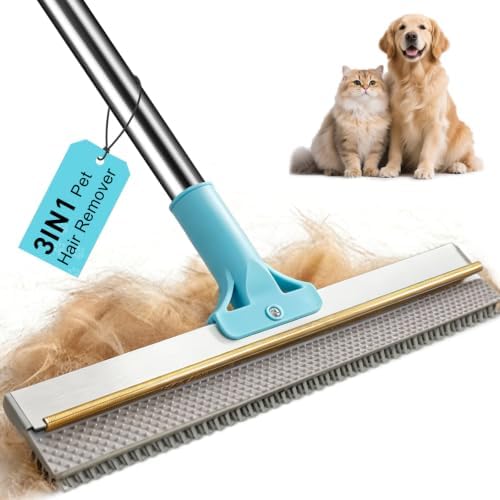 Vivifying Carpet Rake Pet Hair Remover, 56" Adjustable Handle, Blue