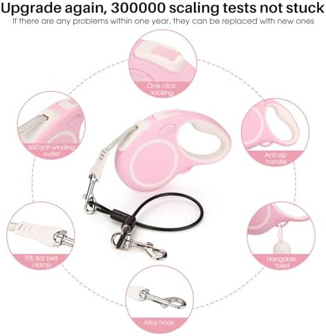 Upgraded 16 Ft Retractable Dog Leash with Chew Proof Cable - Pink