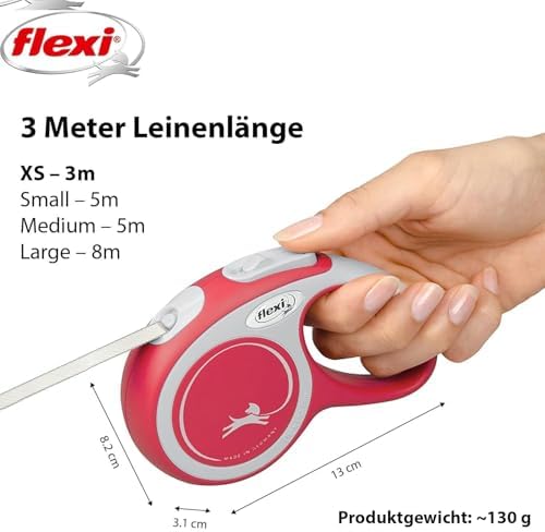 Flexi New Comfort Tape Grey & Red Extra Small 3m Retractable Dog Leash/Lead for Dogs up to 12kgs/26lbs