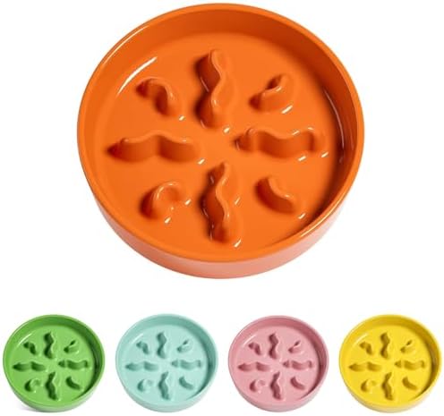 LE TAUCI PET Ceramic Slow Feeder Dog Bowls Small Breed, 0.5 Cups Dog Food Dish for Fast Eaters, Puzzle Bowl for Small Dogs and Cats, 5.5 Inch-Orange
