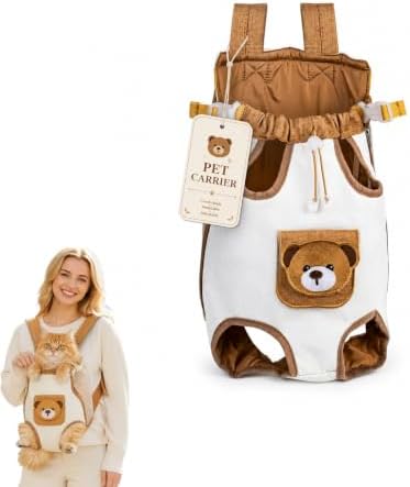 Dog Cat Front Carrier Backpack, Cute Bear Style for Small Pets，#A：Medium