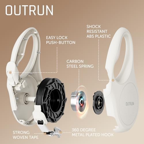 OUTRUN Retractable Dog Leash 16.5 FT Walking Leash up to 55 Lbs, Strong Nylon Tape No Tangle, Heavy Duty One-Handed Brake Lock Perfect for Small & Medium Sized Dogs and Pets (Cream White)