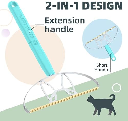 MAX LINTPLUS Pet Hair Remover – 2X Larger Cleaning Head, Adjustable 2-in-1 Handle (Extended & Compact Modes), Effortless Fur Removal from Carpets, Furniture, Bedding & Upholstery