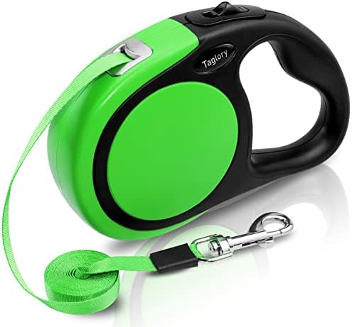 Taglory Retractable Dog Leash, One-Handed Brake, 16ft, Up to 44 lbs, Green