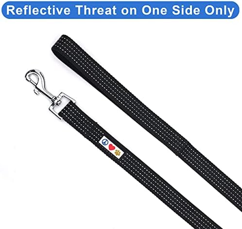 Pawtitas Black Dog Leash 6 ft M/L Reflective Durable Lightweight Dog Lead for Medium or Large Dogs and Puppies