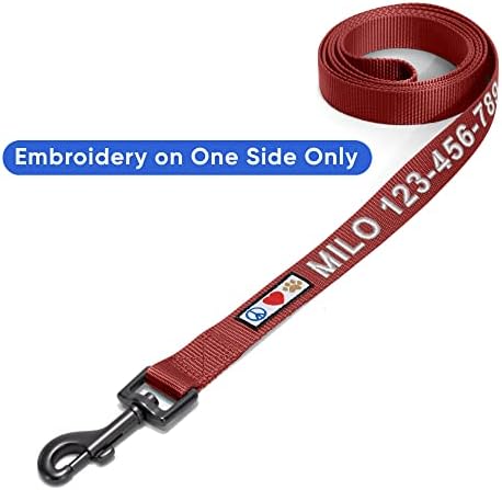 Pawtitas Personalized 6 ft Marsala Dog Leash XS/S Custom Name and Phone Embroidery Strong Nylon Leash for Small Breeds