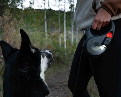 TUG Oval 360° Tangle-Free Retractable Dog Leash | Flashlight Included | Integrated Waste Bag Dispenser Pocket (Medium, Black)