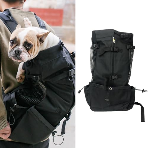 MANON ROSA Dog Backpack Carrier Adjustable Easy-Fit Travel Bag for Traveling Hiking Camping for Small Medium Dogs Cats Puppies (Large,Black)