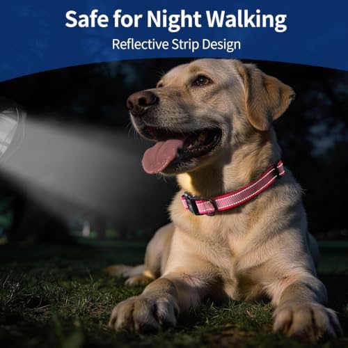 Kazazoo Large Dog Collar, Reflective Nylon Collar,No Pull,Heavy Duty Collar,Soft Neoprene Breathable & Quick Release Buckle Dog Collars for Labrador Retriever,German Shepherd,Golden Retriever Pink-XL
