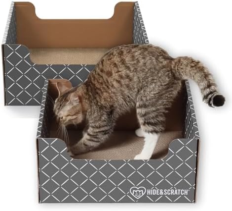 Hide & Scratch Cardboard Cat Scratcher Box & Bed Dark Grey 2 Pack Cat Pad