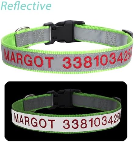 Reflective Personalized Dog Collar Custom Embroidered with Pet Name and Phone Number 4 Adjustable Sizes with Quick Release Buckle for Boy Girl Small Medium Large Dogs