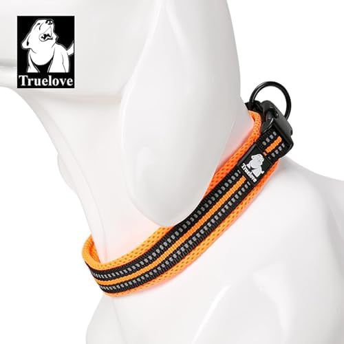 TRUE LOVE Padded Reflective Breathable Nylon Dog Collar, Orange, M