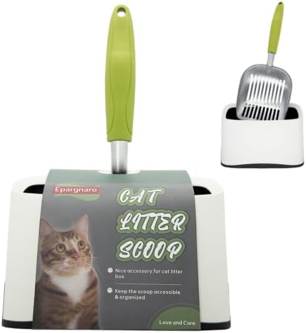 Heavy Duty Cat Litter Scoop with Holder - All Metal Cat Litter Scooper with Holder - Reduces Dust & Waste - Kitty Litter Sifting Shovel Comfy Handle - Stainless Steel Cats Litter Scooper