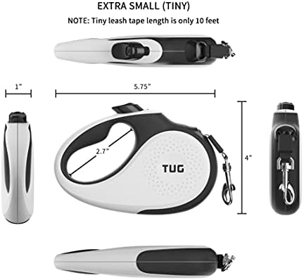 TUG Tiny Retractable Dog Leash, 10 ft (Extra Small, White)
