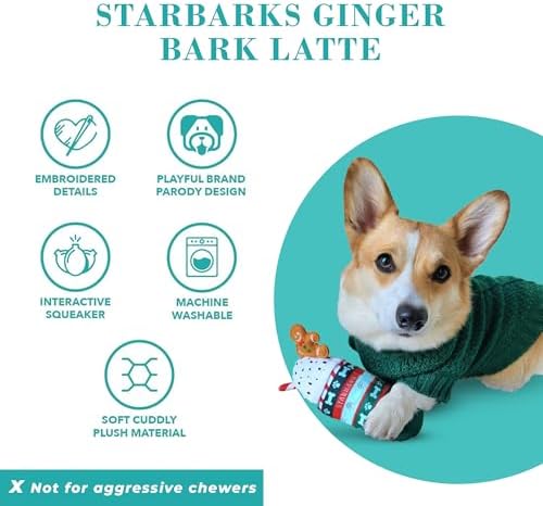 Haute Diggity Dog Starbarks Ginger Bark Latte Plush Dog Toy, Drink Parody