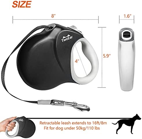 TwoEar 26ft Retractable Dog Leash with Anti-Slip Handle, Reflective 360° Tangle-Free Dog Walking Leash for Medium/Large Dogs Up to 110lbs, Heavy Duty Nylon Tape, One-Handed Brake