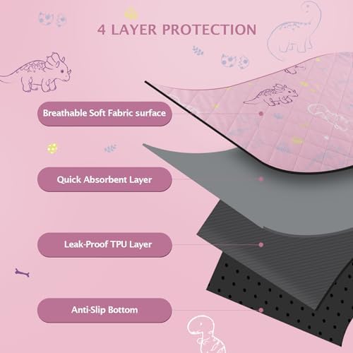 IEUUMLER Washable Pee Pads for Dogs, 2 Pack Non-Slip & Waterproof Whelping Pad, Reusable Puppy Potty Training With Fast Absorbent for Playpen EU007 (Pink Dinosaur, 31"X36"-2pcs)