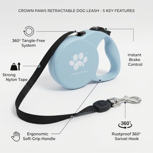 Retractable Dog Leash (Small), 10ft Heavy Duty Nylon Tape for Dogs up to 33 lbs, One-Hand Brake & Lock, Tangle-Free, Compact Lightweight Design, Blue S GC-DAN