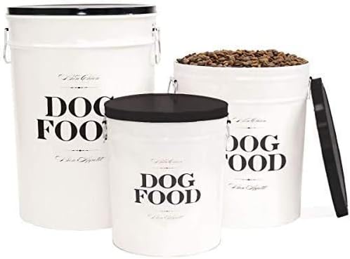 Harry Barker Bon Chien Dog Food Storage Canister – Small 3.5 gallons, Airtight Stainless Steel Pet Food Container, Stylish Kitchen Counter Dog Kibble Storage with Easy-Open Lid - White