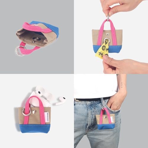 Dog Poop Bag Holder for Leash with 1 Waste Bag Roll, Canvas, Pink Handle