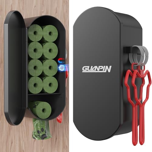 Dog Poop Bag Dispenser Wall Mount with 2Pcs Holders, Magnetic Door Closure,Metal,Corrosion-resistant,High Capacity,Suitable for Indoor, Outdoor, Parks, Beaches, Courtyards, Excluding bag rolls