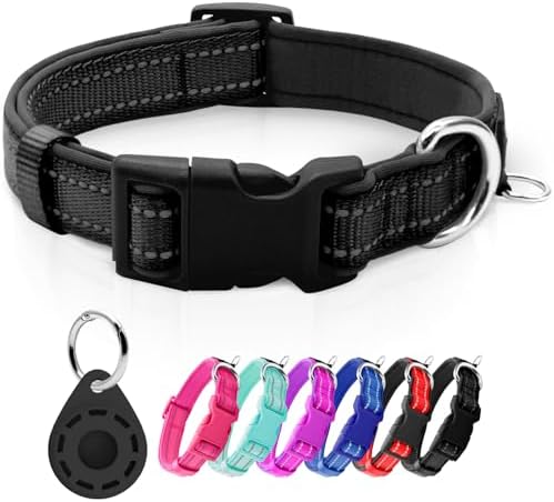 azuza Airtag Dog Collar, Small Dog Collar with Airtag Holder, Black, S