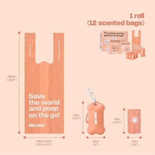 Deo Doo Dog Poop Bags with Handles, 720 Bags, 2 Dispensers, Peach Scented