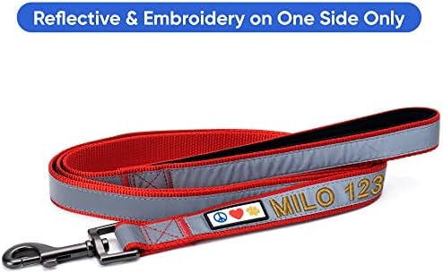 Pawtitas Personalized Red Dog Leash 6 ft Custom ID Lead for Dogs & Puppies Reflective Comfortable Padded Handle Embroidered Name & Phone Number