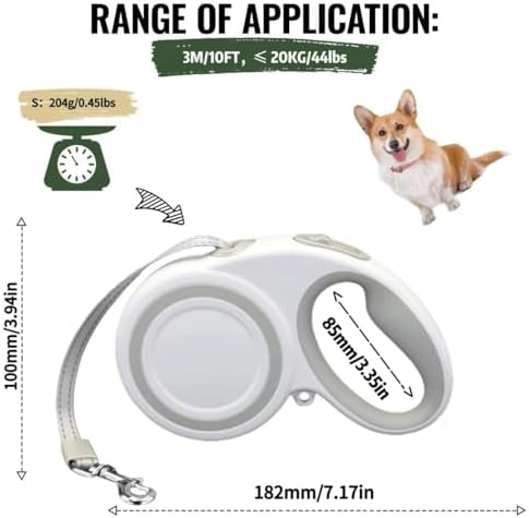 10-16FT,66LBS,Highly Reflective Retractable Dog Leash,S-Gray