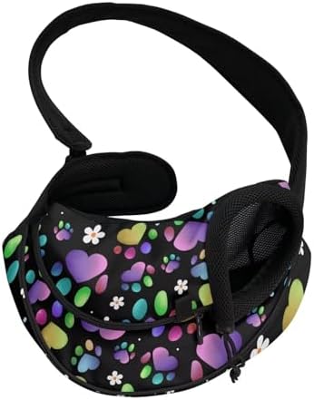 Dog Paw Print Puppy Sling Carrier for Small Dogs 0-15 LBs Adjustable Strap Cat Sling Carrier for Travel Hiking Walk Breathable Mesh Pet Harness for Dogs Cats Rabbit Guinea Pig