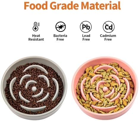 Pink Ceramic Dog Bowl Slow Feeder for Medium and Large Breed,1.5 Cup 8.26 in Slow Feeding Bowl,Puzzle Dog Food Bowl for Fast Eater,Maze Dish for Fast Eater