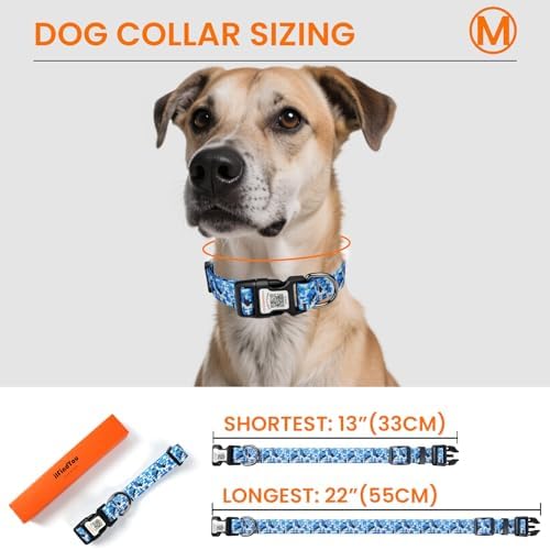 Personalized Dog Collar with QR Code Dog Tag, Camo Blue M