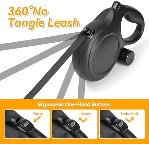 26ft Retractable Dog Leash for Large Dogs Up to 110lbs, Black