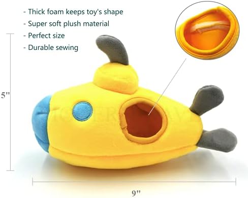 MODERN WAVE - Interactive Squeaky Plush Hide and Seek Squirrel Type Puzzle Toy for Dogs, Medium Size (Submarine and Divers)