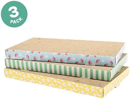 Kitty City 3-Pack XL Double Sided Corrugate Cat Scratcher Pads with Catnip - X-Large Horizontal Cat Scratcher Mats, Reversible Corrugate Nail File Scratchers - Spring Design, 18” x 10” Each