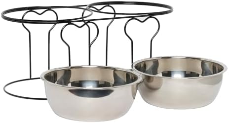 YML 7-Inch Wrought Iron Stand with Double Stainless Steel Feeder Bowls,Black