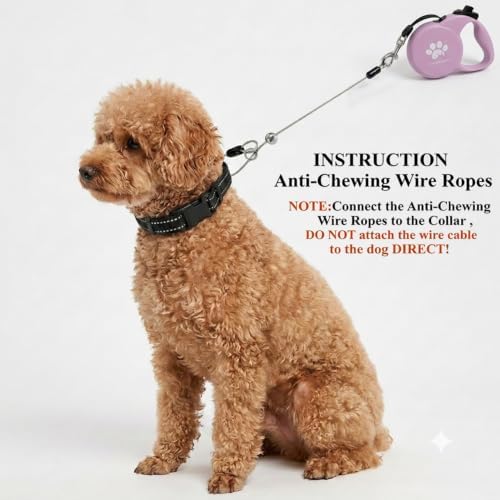 Chew Proof Retractable Dog Leash for Small Dogs up to 33lbs, 10ft Heavy Duty Dog Lead with Anti-Chewing Steel Wire Rope, Tangle-Free, One-Hand Brake & Lock, Pink S