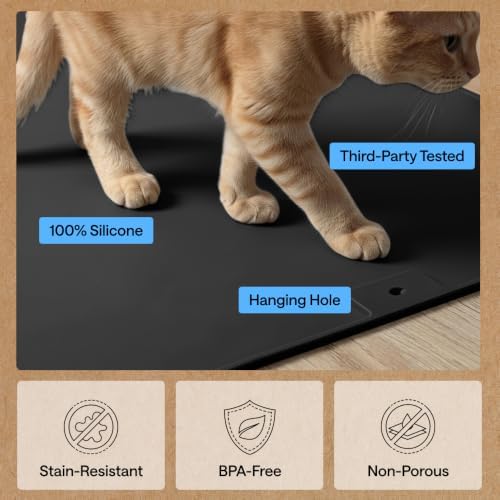 GORILLA GRIP Cat Litter Box Mat, Easy Clean Silicone Mats, 35x23 Black