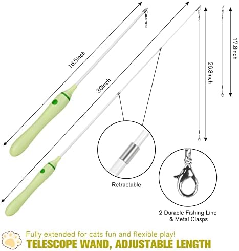 BEBOBLY 3-in-1 Retractable Cat Wand Toy for Indoor Cats Interactive Cat Feather Toys