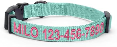 Pawtitas Personalized Dog Collar Extra Small Dog Collar Embroider with Name Phone Number Puppy Collar Adjustable Customized Collar for Extra Small Dogs Breeds Puppy Teal Dog Collar