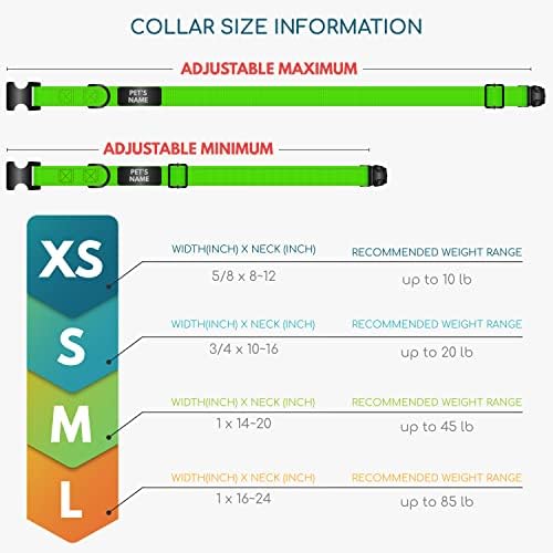 Improved - Personalized Dog Collars w/Engraved Metal ID Nameplate for Name & 3 Lines Text - Custom 20 Icons, 4 Adjustable Sizes, 10 Fonts, Dog Collar for Large Dogs, Dog ID Tag Personalized, Green
